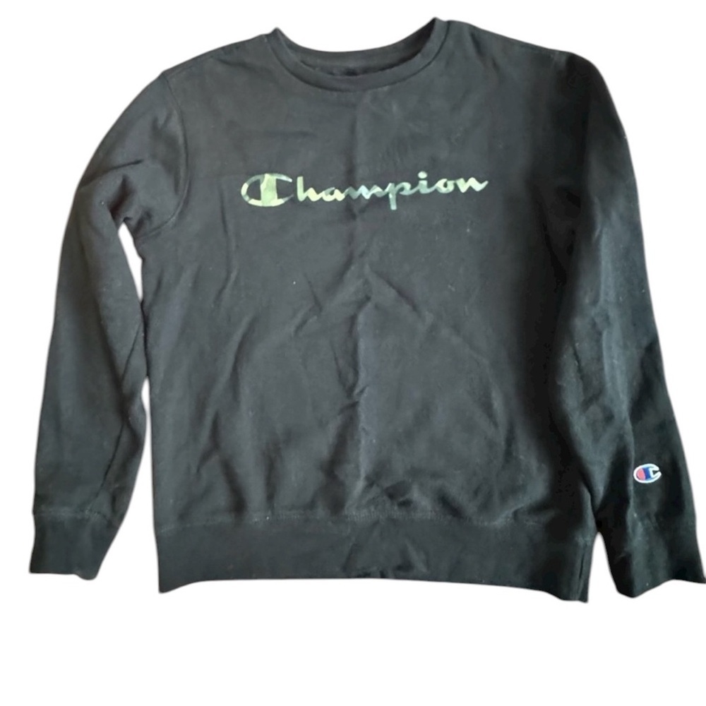 CHAMPION. Sweatshirt Youth Boys Large Black Camouflage Camo Logo